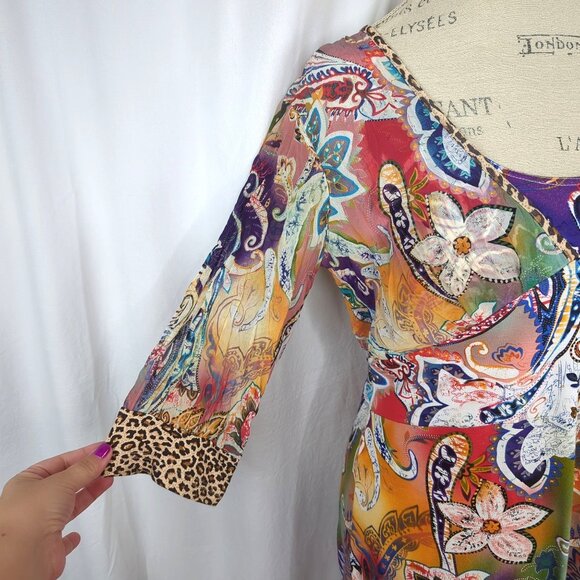 Sao Paolo Paisley Dress 8 Medium Orange Midi - Picture 3 of 11